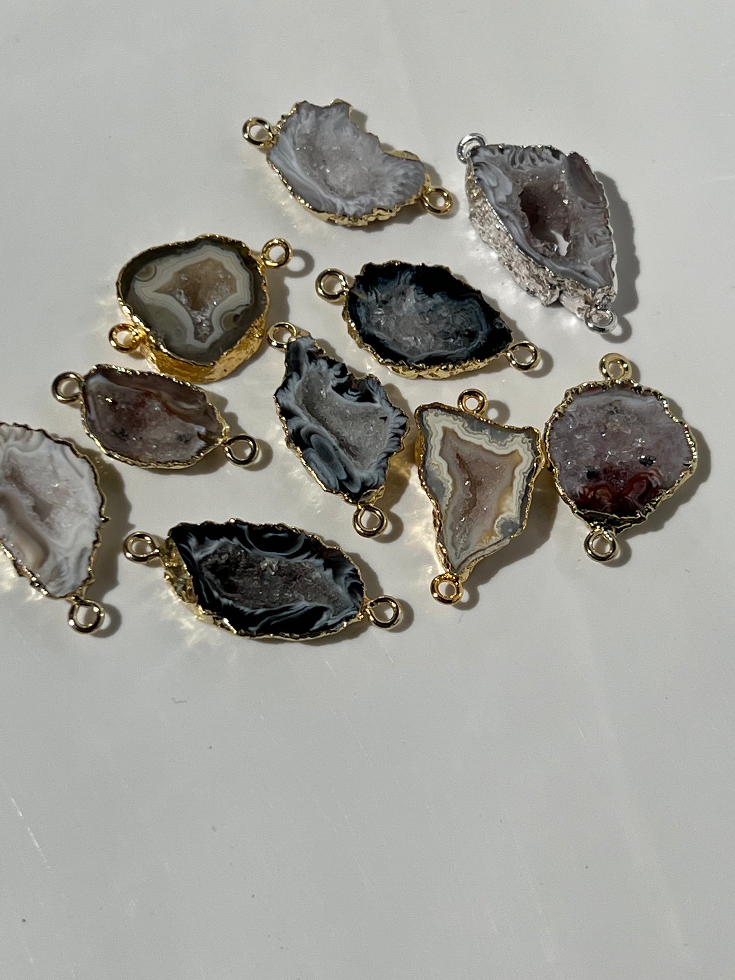 Customized Beaded Bracelet Agate Slice Center Stone