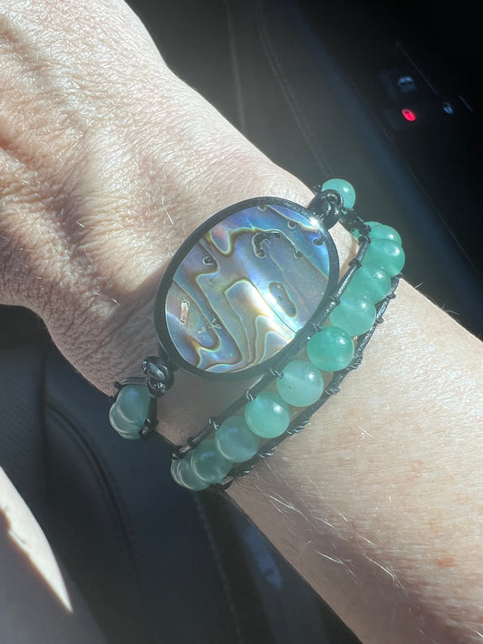 Abalone Bracelet with Green Adventurine