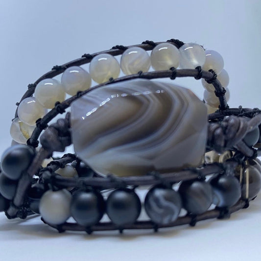 Customized Beaded Bracelet Oval Agate Center Stone